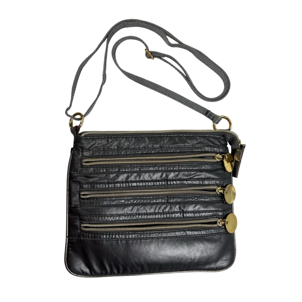 Vtg‎ 90s Avon Black Crossbody Bag 3 Gold Front Zippers Coquette Y2K Retro Triple